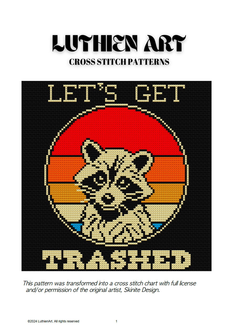 Retro Trashed Raccoon Cross Stitch Pattern