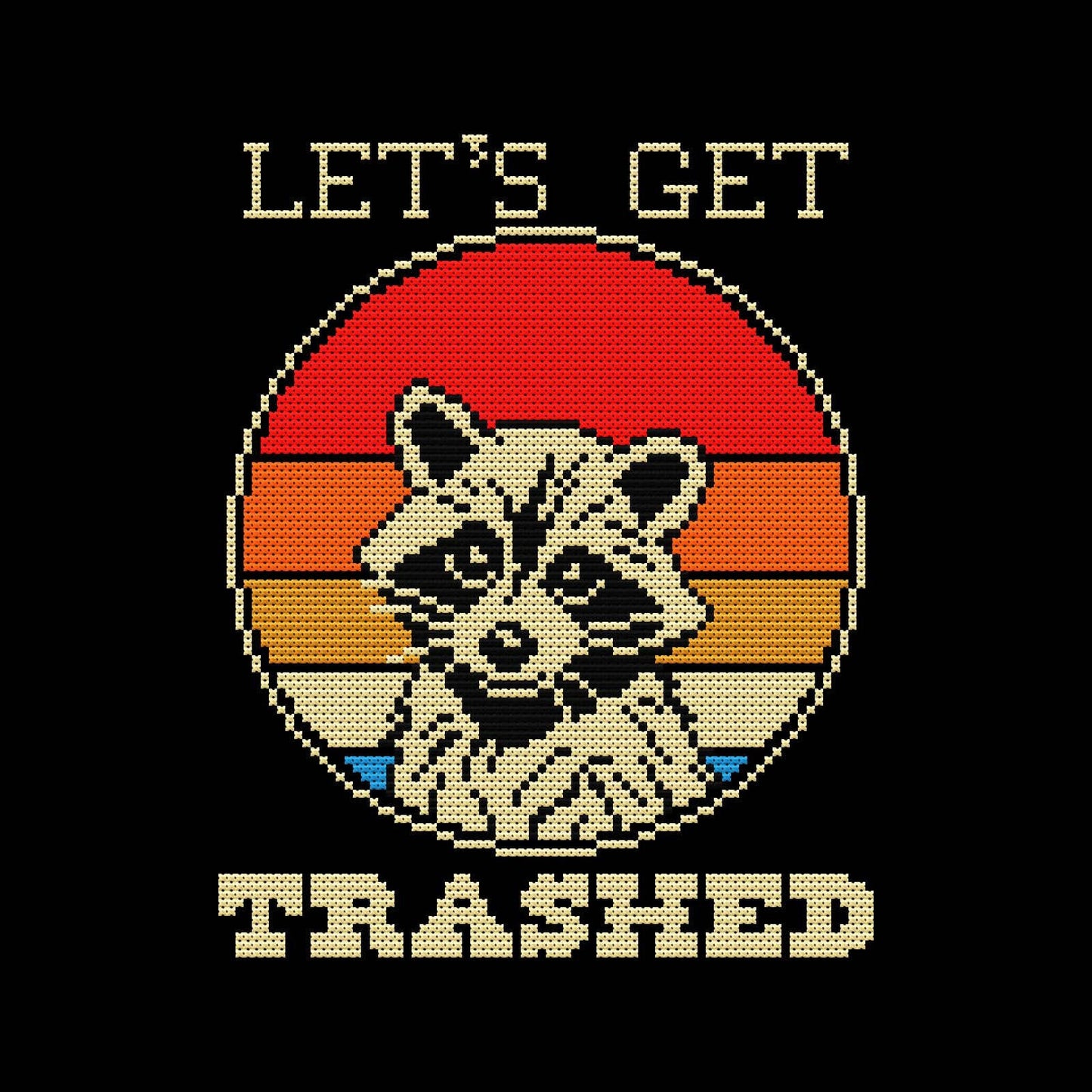 Retro Trashed Raccoon Cross Stitch Pattern