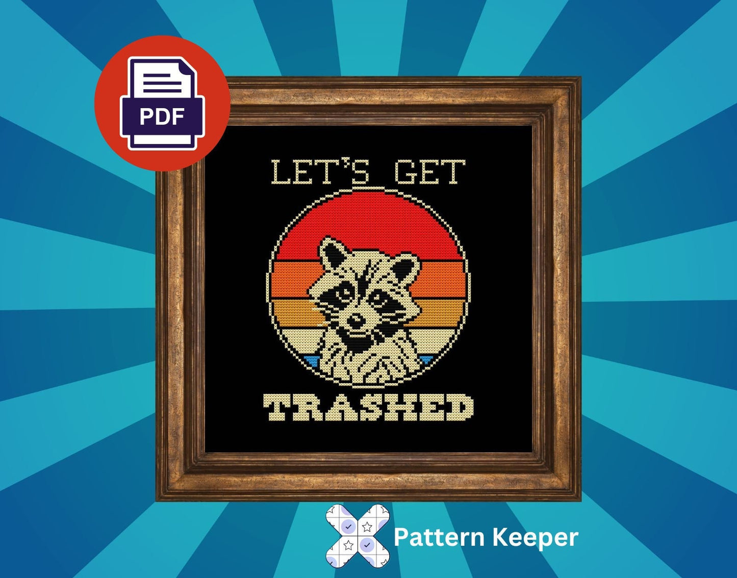 Retro Trashed Raccoon Cross Stitch Pattern