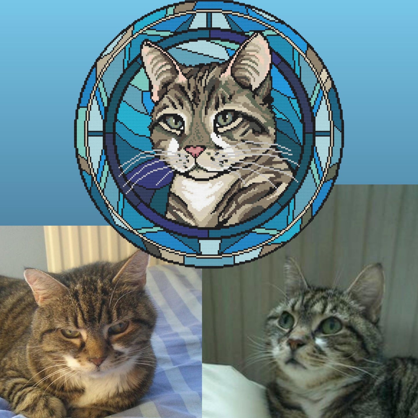 Custom Stained Glass Cat and Dog Portrait Cross Stitch Pattern