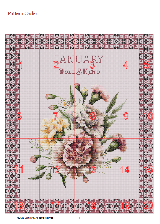 Vintage January Birth Month Flower Cross Stitch Sampler