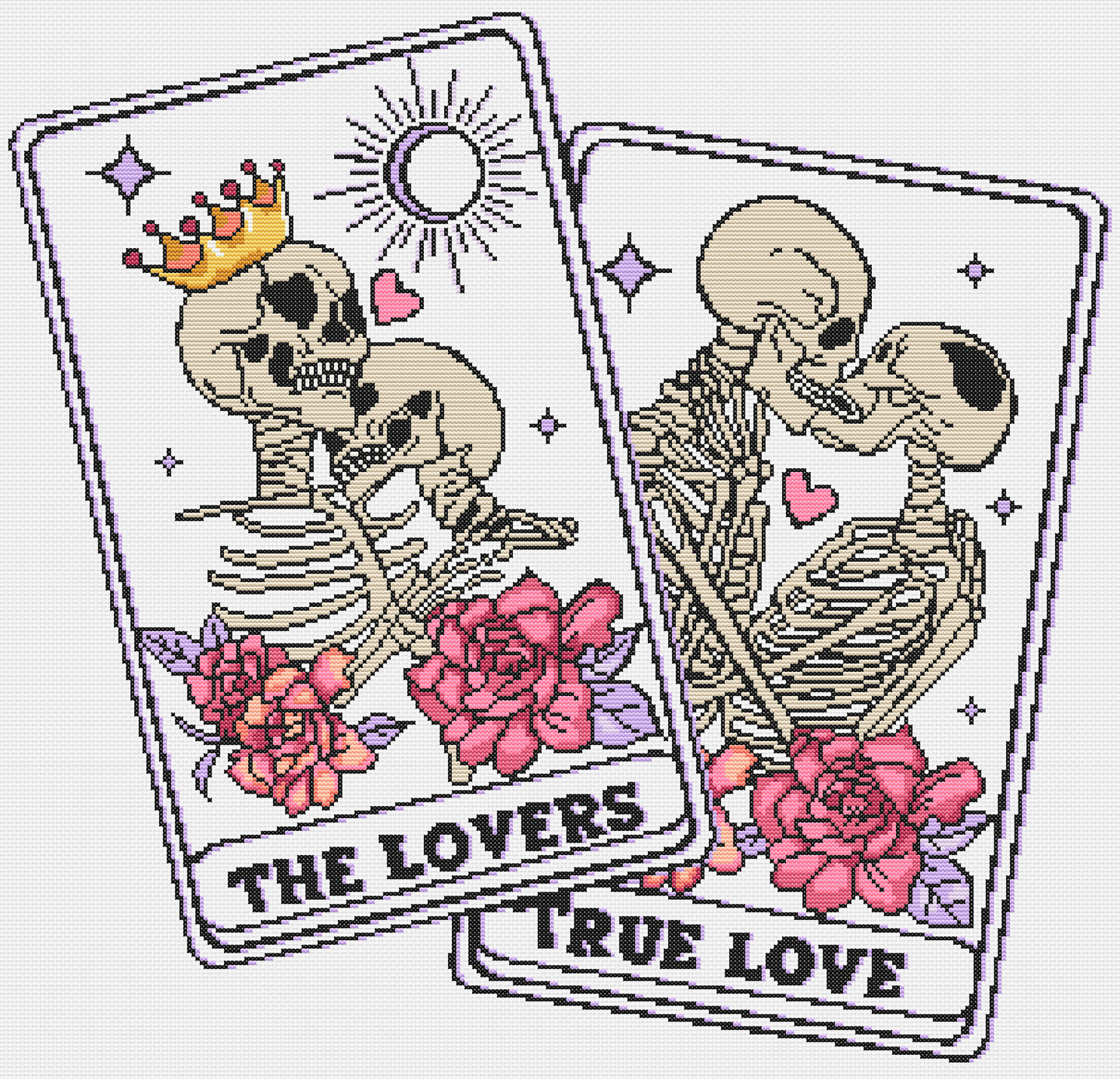 Skeleton Lovers Tarot Cross Stitch Pattern - White Fabric Version