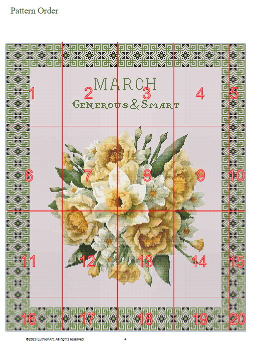 Vintage March Birth Month Flower Cross Stitch Sampler