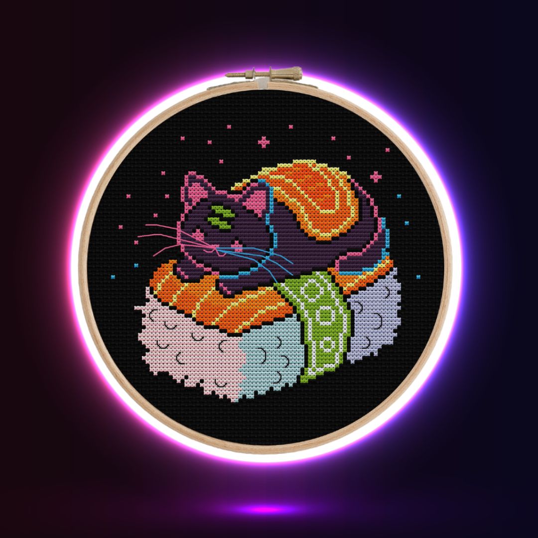 Salmon Nigiri Cat Cross Stitch Pattern