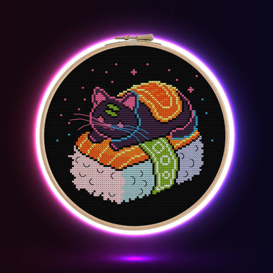 Salmon Nigiri Cat Cross Stitch Pattern
