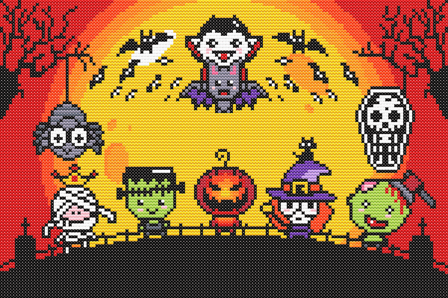 Mini Monsters Halloween Cross Stitch Pattern