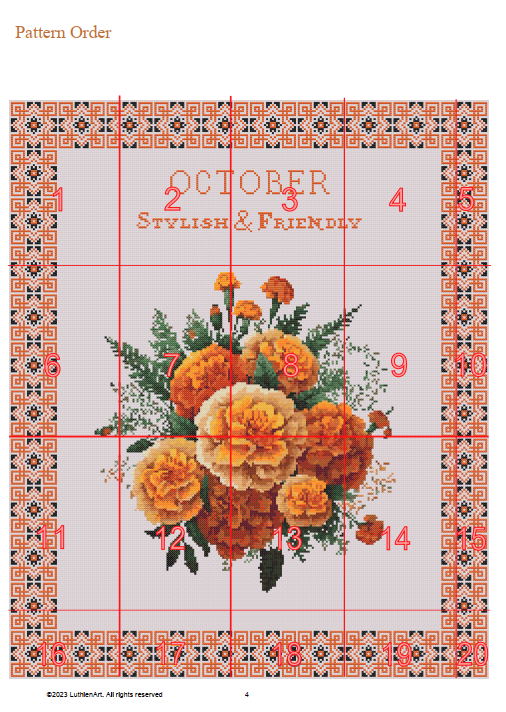 Vintage October Birth Month Flower Cross Stitch Sampler