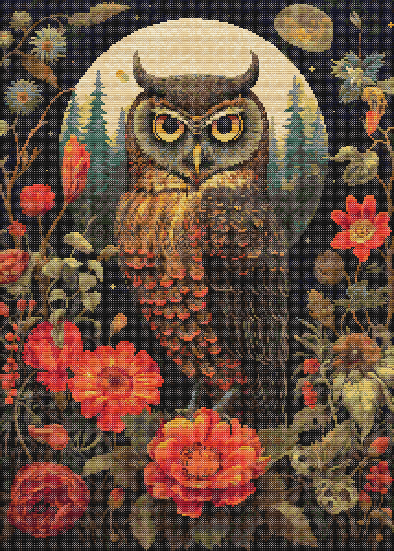 Gothic Botanical Animals Owl Cross Stitch Chart