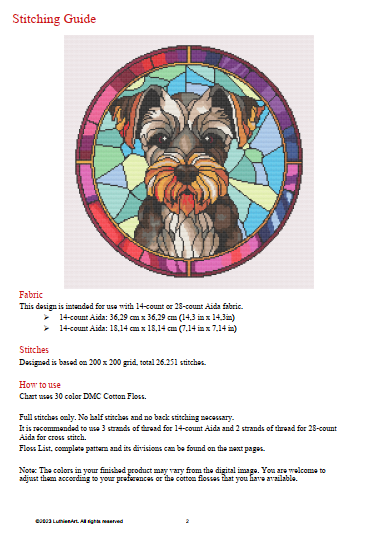 Stained Glass Schnauzer Cross Stitch Pattern