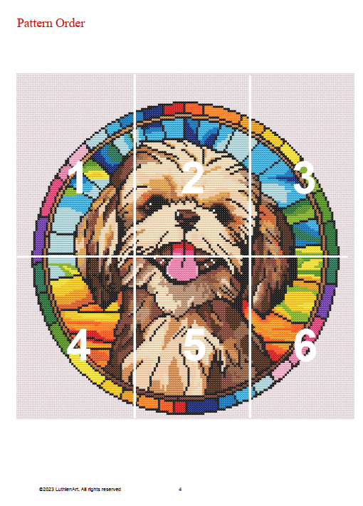 Stained Glass Shih Tzu Cross Stitch Pattern