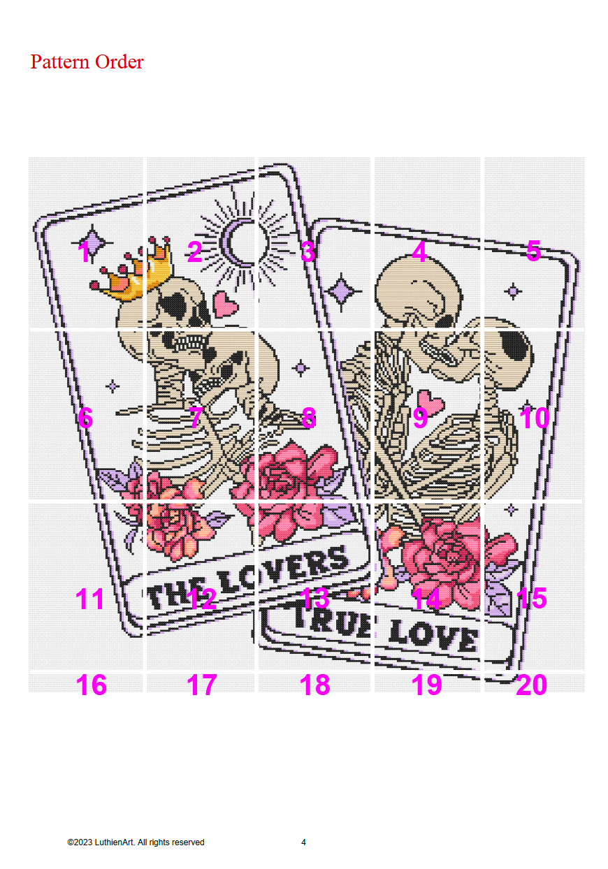 Skeleton Lovers Tarot Cross Stitch Pattern - White Fabric Version