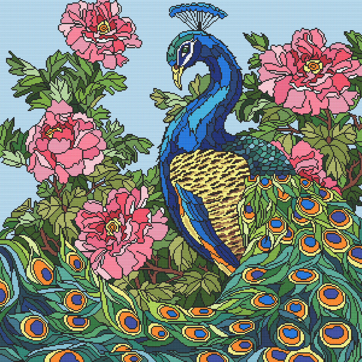 Peacock and Peonies Cross Stitch Chart