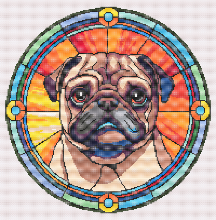 Stained Glass Pug Cross Stitch Pattern