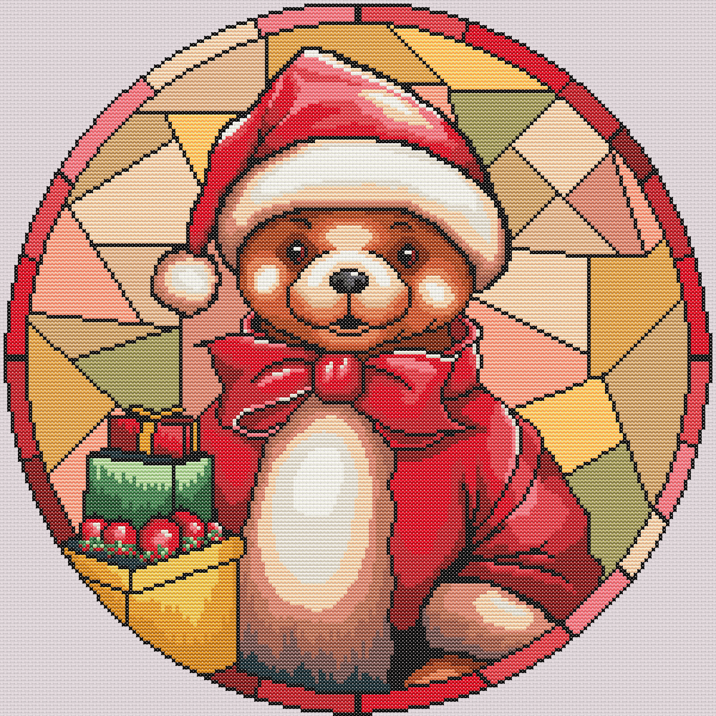 Stained Glass Teddy Bear Christmas Cross Stitch Pattern