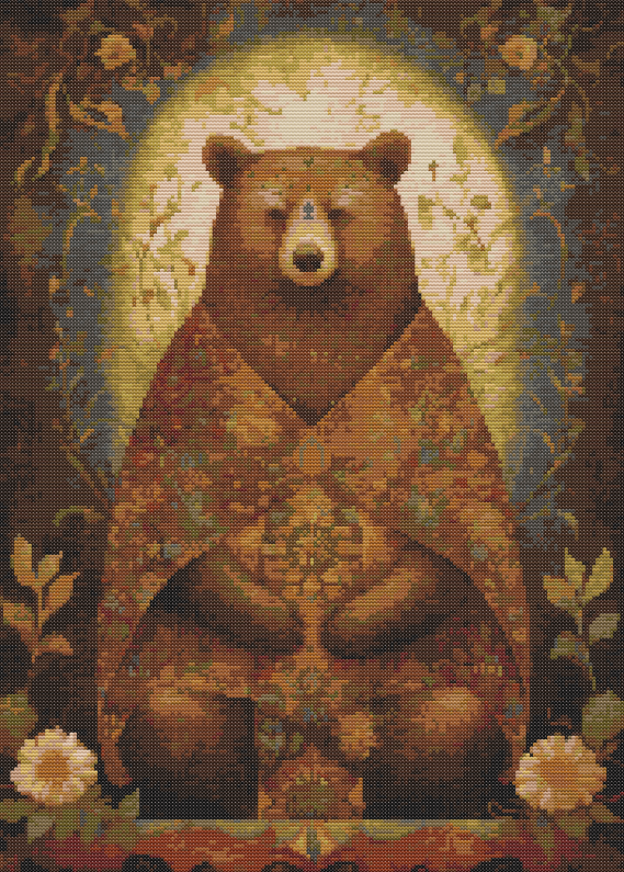 Vintage Fantasy Forest Bear Cross Stitch Chart