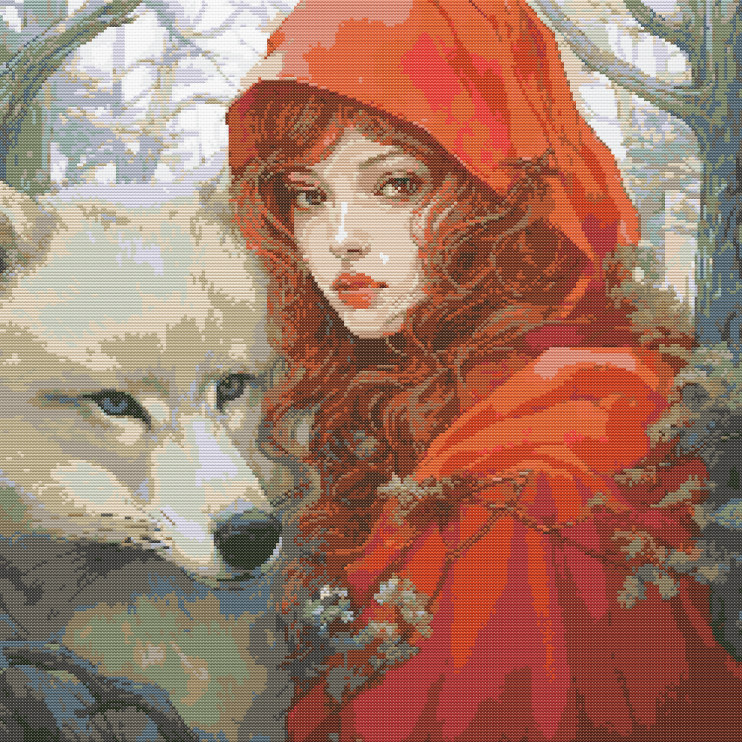 Holly Forest Wolf and The Red Riding Hood Cross Stitch Chart